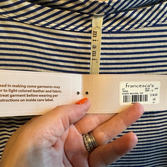 Francesca’s Miami Stripe Nautical Short Sleeve Top Sz Large - Picture 6 of 11